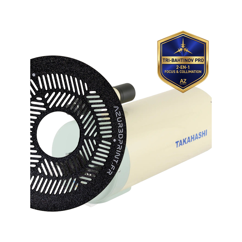 Black PETG Tri-Bahtinov mask for Takahashi Mewlon 210 telescope, focusing and secondary mirror collimation tool.