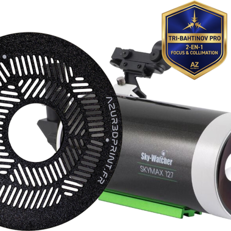 Black PETG Tri-Bahtinov mask for Sky-Watcher Skymax 127 Maksutov telescope, focusing and collimation tool.