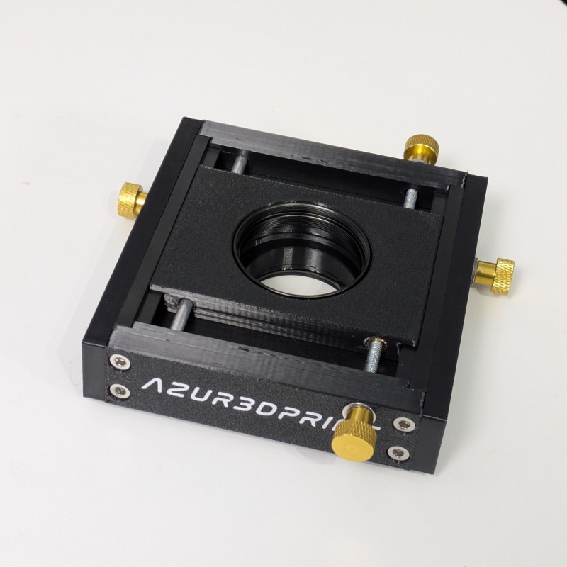 Azur3dprint X-Y orthogonal centering stage with female M42 aluminum thread insert and gold thumbscrews