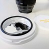 Close-up view of the integrated aluminum threaded ring on the camera lens solar filter cell mount.